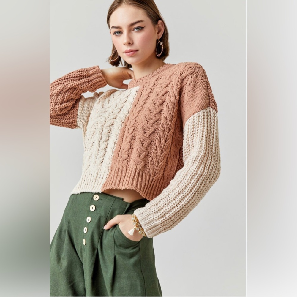 NWT Color Block Cable Sweater